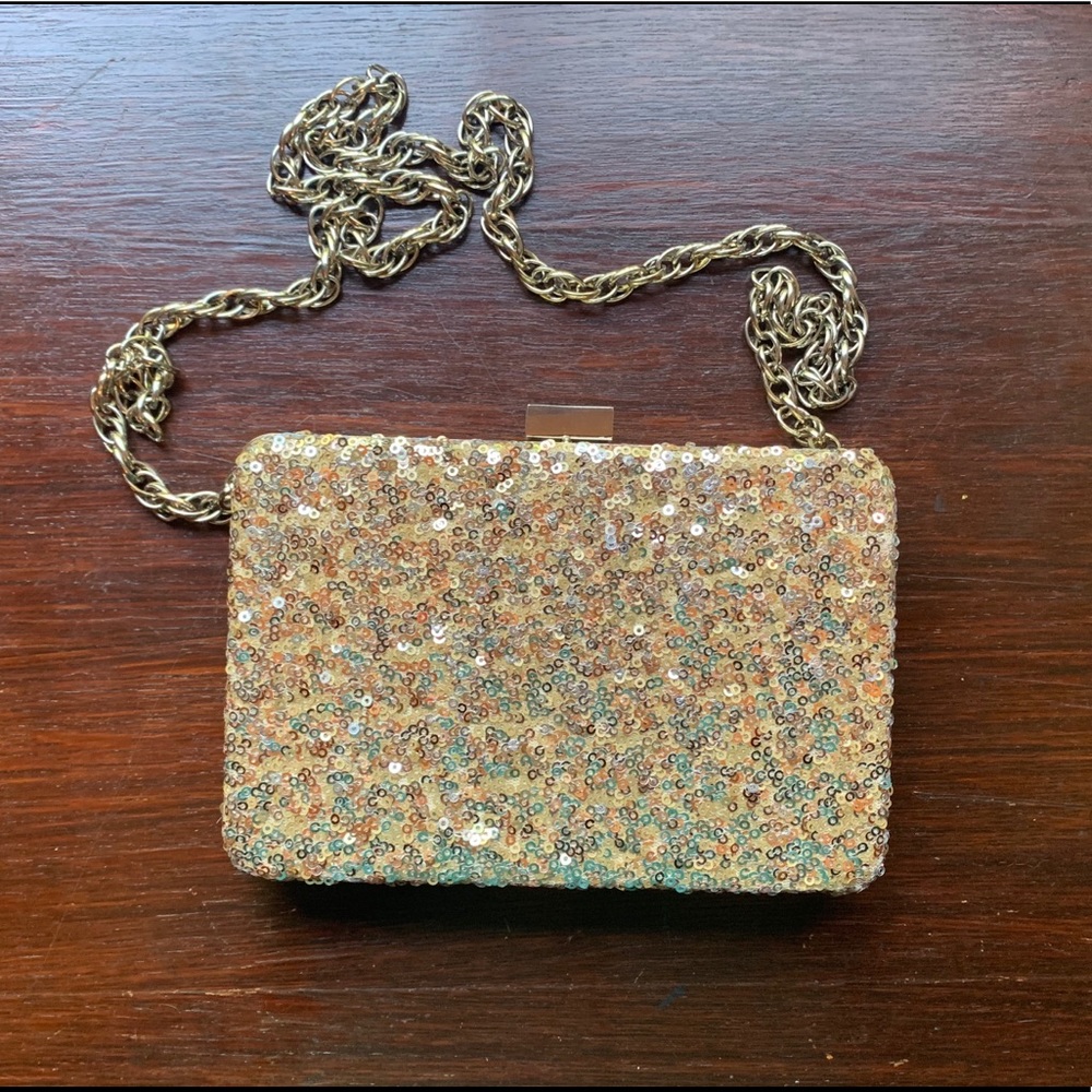 Gold sequin clutch purse or shoulder strap.